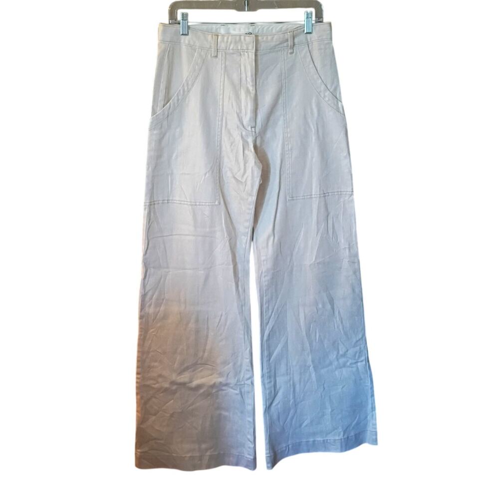 Joe Fresh Women 6 Beige Sparkle  High Rise Wide Leg Cotton Stretch Trouser Pants